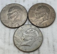 3 Eisenhower dollars 1972d and (2) 74d