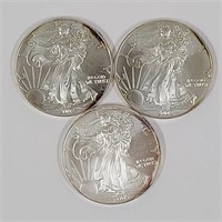 3 One Ounce Fine Silver American Eagles 2002 & 05