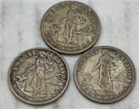 3 Filipino 20 centavos 1918s, (2) 44d