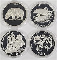 4 Liberia 20 Dollar Fine Silver Proof Coins