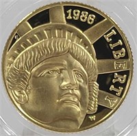 1986-W Statue of Liberty 5 Dollar Proof Gold Coin