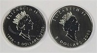 Two 2000 Canada 1 Oz. Fine Silver Maple Leaf Coins