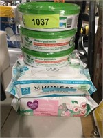 4 packages baby wipes, diaper pail refills