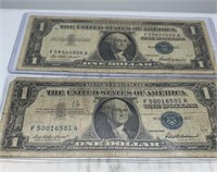 (2) 1957 $1 blue seal silver certificates