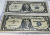 (2) 1957b $1 blue seal silver certificates