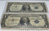 (2) 1957b $1 blue seal silver certificates