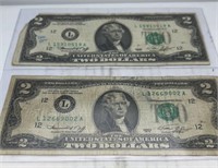 (2) $2 bills 1976