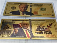 (2) Donald trump novelty bills 24k gold layered