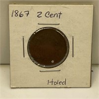1867 2 cent piece holed