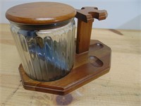 Wooden pipe rack with tobacco jar