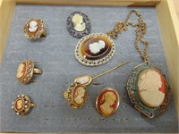 Lot of Cameo Jewelry, some rings, pins, more..
