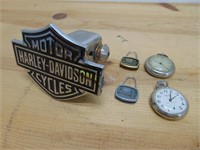 Harley Davidson hitch cover, pocket watches