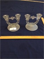Pair crystal and satin glass candle stands