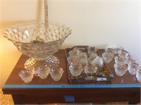 Large Fostoria punch bowl on stand & assorted
