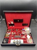 Jewelry Box With Pins, Cufflinks, Necklaces