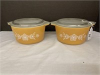 2 PC VINTAGE PYREX BUTTERFLY GOLD 1 QT COVERED