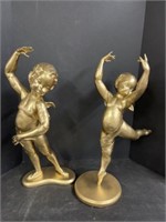 TWO GOLD TONED BALLET THEMED ANGEL STATUES