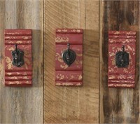 Vintage Inspired Wood & Metal Wall Hooks-Red