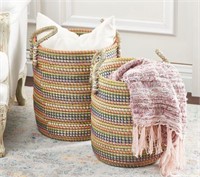 Peace Love World S/2 Woven Stripe Seagrass Baskets