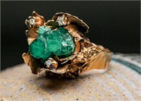 18K Freeform Ring with Chatham Emeralds 10.17g