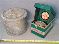 Vintage Fish Locator & Galvenized Minnow Bucket