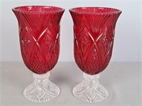 2x The Bid Ruby Glass Vases 10" Tall