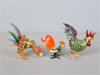 3x The Bid Mini Art Glass Roosters