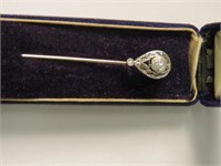 14k Diamond Art Deco Stick Pin w/ box 1.8 grams
