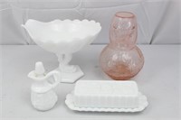 MILK GLASS AND PINK DEPRESSION TUMBLE UP
