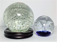 Blown Glass Sphere on Stand and Art Glass