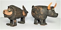 Ceramic Bull and Lion Sculptures