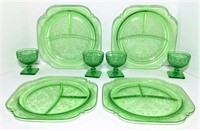 Uranium Glass Divided Plates and Green