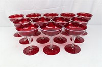 12 MURANO RUBY WITH WHITE TRIM CHAMPAGNE COUPES