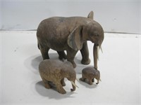 Three Carved Wood Elephant Statues Tallest 7"