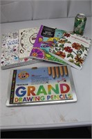 DETAILED COLORING BOOKS AND COLORED PENCILS