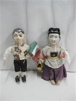 Two 13" Vtg Paper Mache Dolls As Pictured