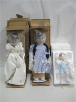 3 Porcelain Collector Dolls In Boxes Tallest 16"
