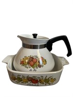 Vintage Corning Ware Tea Kettle and Casserole Dish