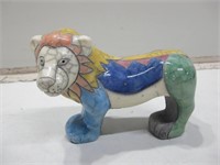 6.5" Wide Signed Pottery Lion Figurine
