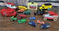 Box mostly diecast cars, trucks, & tractors