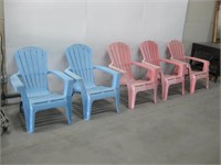 Five Plastic Weathered Adirondack Outdoor Chairs