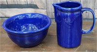cobalt blue porcelain picher & bowl - HEAVY