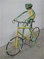 43" Tall Metal Frog Riding Bicycle Outdoor Statue