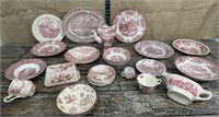 Table full of mixed red & white China - Spode,