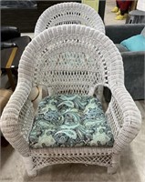 Pair of White Wicker Chairs with Cushions ,