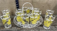 Set of 12 yellow floral iced tea glasses w/ white
