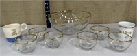 Tom & Jerry gold rimmed punch bowl w/ 6 & 2 mugs