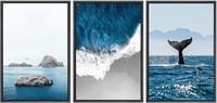SIGNWIN 3 Piece Framed Canvas Wall Art: Blue Ocean