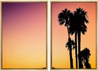 SIGNWIN 2-Piece Framed Canvas Art: PalmTree Sunset
