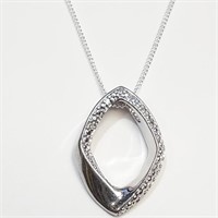 Sterling Diamond Necklace Pendant w Chain SJC